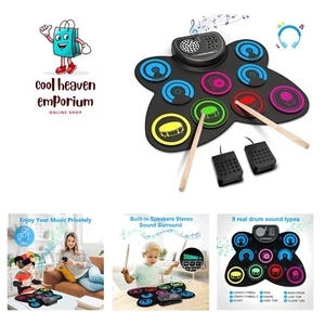 Electronic Drum Set, 9-Pads Roll-Up Drum Pad Electric Drum Set with Headphone... - Picture 1 of 10