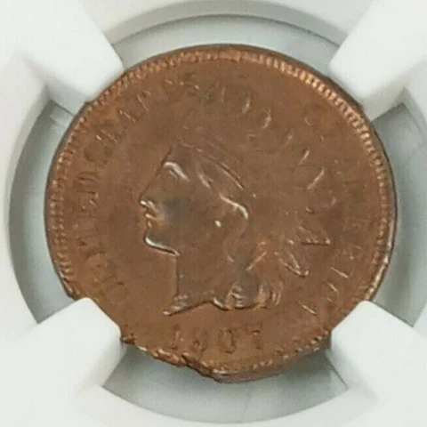 1907 1c Mint Error MS63RB Ragged Clip @ 7:00 NGC 001 A495 Cover