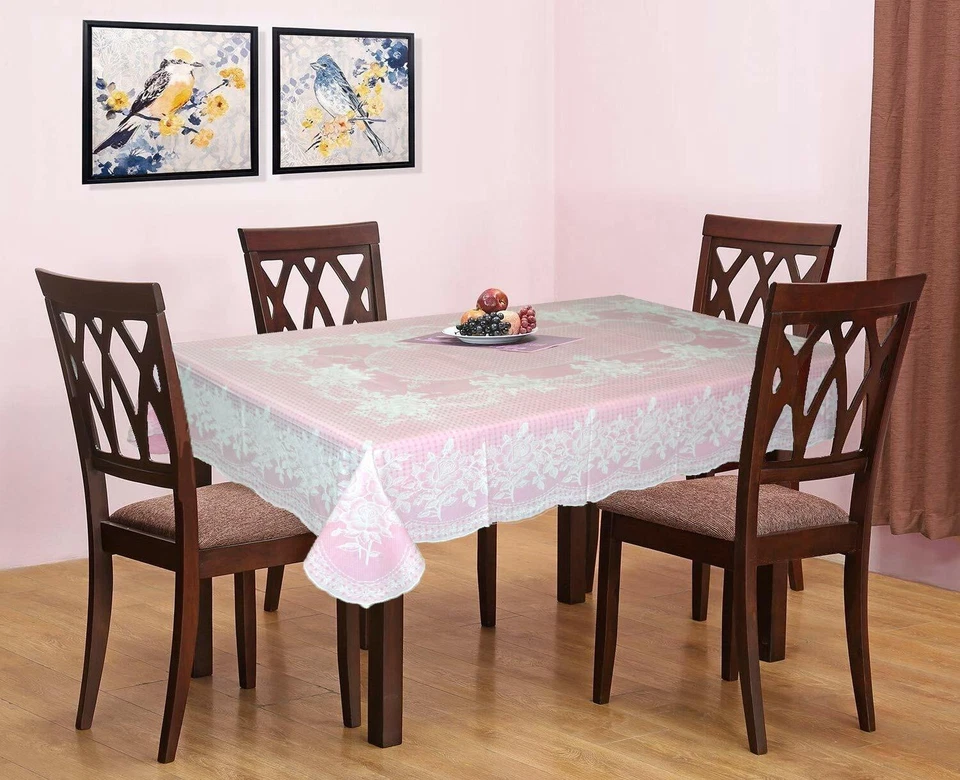 Vinyl Floral Dining Tablecloth with Lace for 4 Seater Table 54 x 78 Inches US - Image 1 of 4