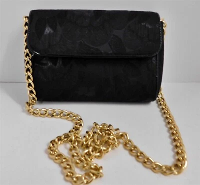 Trina Turk Black Silk Blend Gold Chain Crossbody Clutch Bag - Image 1 of 4