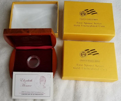 2008-W $10 UNC Gold ELIZABETH MONROE First Spouse OGP & COA - NO Coin (item X18) Cover