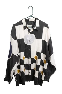 CAMISA SAJONIA Vintage 100% SEDA Camisa XL Patrón Geométrico Manga Larga - Imagen 1 de 5