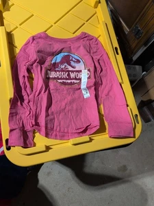 Jumping Beans Girls Pink Long Sleeve Jurassic World Sparkle Logo T-Shirt 7 New - Picture 1 of 4
