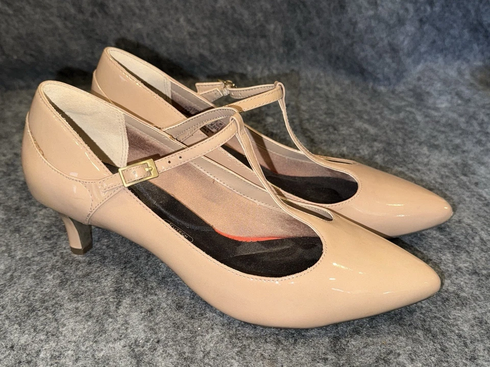 Rockport Women's 8.5 M Pumps Total Motion Shoes Mary Jane T Strap Beige Patent - Image 1 of 4