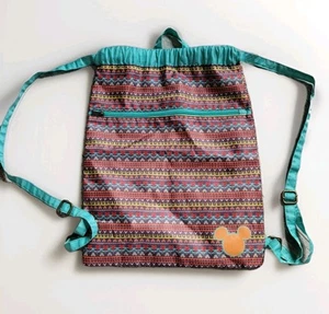 Disney Parks Animal Kingdom Safari Print w/ Mickey Drawstring Backpack Boho Bag - Picture 1 of 12