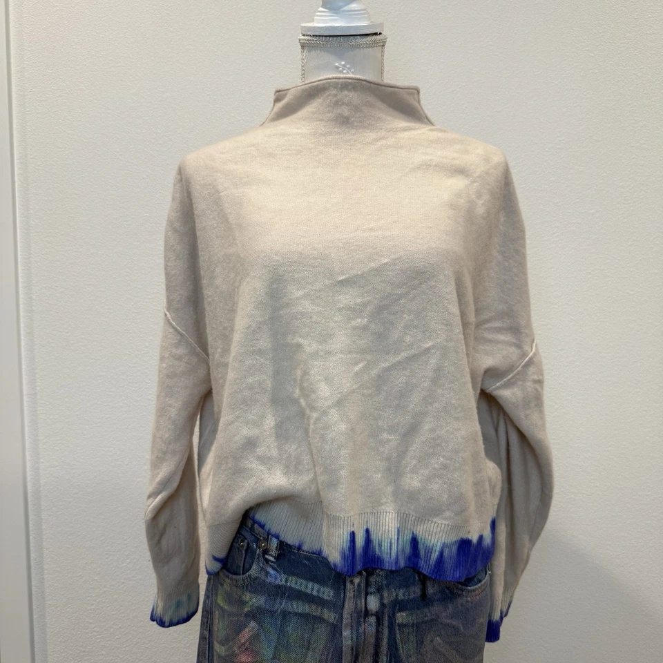 Suéter Anthropologie Beige Cuello Simulado Para Mujer Cachemira Con Acento Azul Talla L Foto 1 de 4