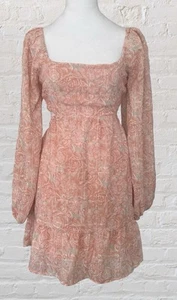 Lush Pink Bohemian Floral Puff Sleeve Dress Sz M Soft Girl Era NWT Cottagecore - Picture 1 of 10