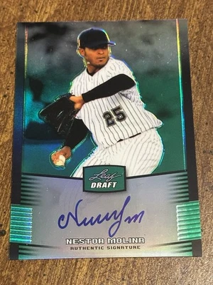 NESTOR MOLINA 2012 Leaf Metal Draft Green AUTOGRAPH #8/10 BLUE JAYS GIANTS - Image 1 of 4