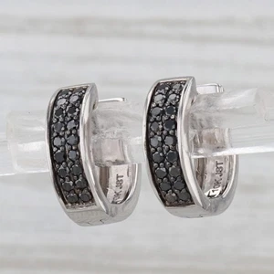 0.25ctw Black Diamond Hoop Huggie Earrings 10k White Gold Snap Top Round Hoops - Picture 1 of 6