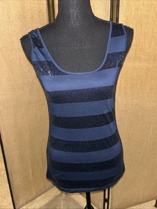 Love Struck Blue Sequin Stripped Tank Size L - Picture 1 of 4