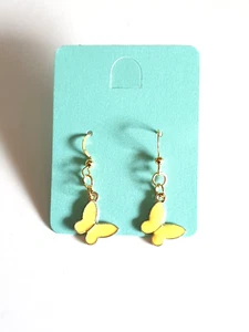 🦋Sweet Yellow Enamel Butterfly Gold Plated Earrings🦋 - Picture 1 of 8