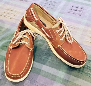 Chaps Men's Brown Leather Boat Dock Shoes 10M - Picture 1 of 7