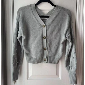 Soft Girl Y2K Sage Green Cropped Cable Knit Cardigan Sweater Small Preppy Cozy - Picture 1 of 7