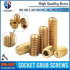 Brass Grub Screws M2 M2.5 M3 M4 M5 M6 M8 M10 M12 Cup Point Allen Setscrews - Picture 1 of 92
