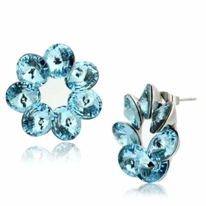 Pendientes de corona circular azul aguamarina de acero inoxidable - Imagen 1 de 1