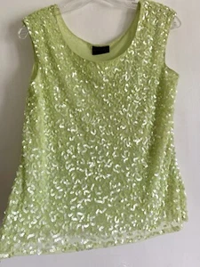FRANK USHER SILK SHORT SLEEVES LIME GREEN SEQUINS TOP BLOUSE SHIRT SIZE:18 - Picture 1 of 24