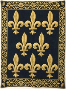BLUE & GOLD FLEUR DE LYS WITH BORDER LINED BELGIAN TAPESTRY + ROD SLEEVE, 1066 - Picture 1 of 6