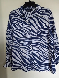 Jones New York  Women's White Blue Print Button Down Shirt Sz XL - Picture 1 of 3