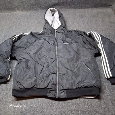 Chaqueta con Capucha Adidas Reversible Hombre Talla XL Negra y Gris Jersey Logo Grande Foto 1 de 4