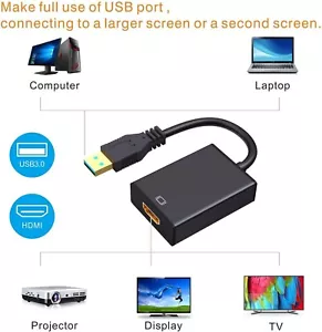 Laptop PC USB A 3.0 to HDMI Video Cable Adapter 1080P PC HDTV LCD TV Converter - Picture 1 of 2