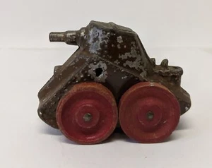 Vintage BARCLAY? MANOIL? Slush Mold Cast Brown TANK TRUCK Toy, Wooden Wheels - Picture 1 of 3
