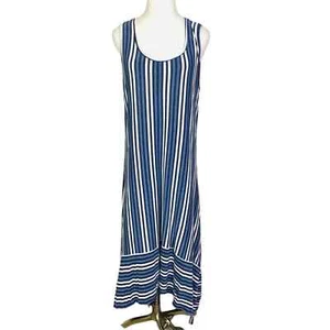 Sunday Anthropologie Stripe Sleeveless Maxi Dress Large Blue White Kaftan Lounge - Picture 1 of 7