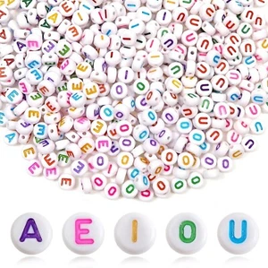 TOAOB 500pcs 4x7mm Vowels Letter Beads Round White Colorful Jewellery Making - Picture 1 of 6