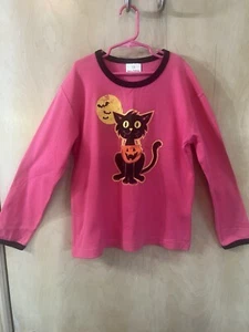 Hanna Andersson Girl’s Top L/S Cat Moon Halloween Pink Blk Trim EUR 140 US 10 - Picture 1 of 4