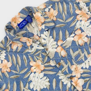 VINTAGE OP Ocean Pacific Hawaiian Shirt Mens Extra Large Blue Floral Aloha Camp - Picture 1 of 9