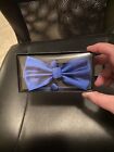 GUSLESON Mens Plain Color Blue Pre-tied Bow Tie and Pocket Square Cufflink Set