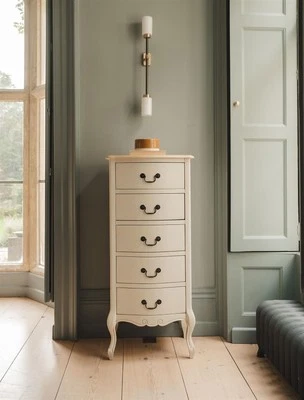 Shabby Chic Tallboy Cream Chest of drawers Narrow Chest Julliette Bedroom Furnit - Image 1 of 4