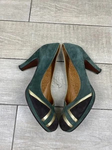 Chie Mihara Heels Pumps Green Brown Gold Suede Womens Size EU 38.5 US 8.5 - Picture 1 of 8