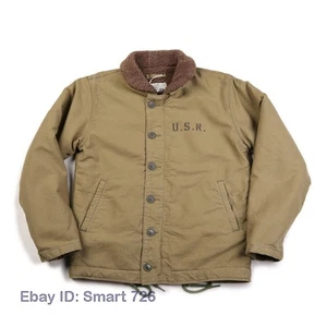 Windbreaker Mens Military USN NAVY N1 DECK JACKET Vintage HEAVY DUTY Fleece Coat - Picture 1 of 43
