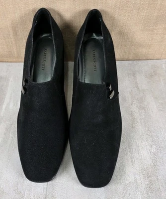 Zapatos Karen Scott Riley Soft Step negros gamuza cuña tacón bloque para mujer talla 10M  Foto 1 de 4