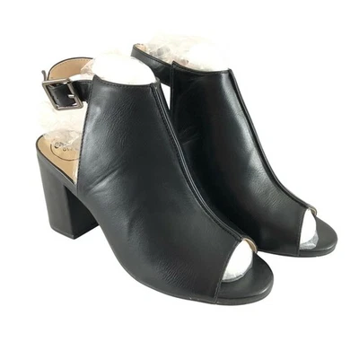 Sandalias Essex Glam para mujer imitación cuero punta abierta tacón bloque negras talla US 6 Foto 1 de 4