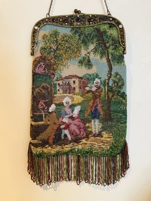 Antique Micro-Beaded Figural Large Purse w/ Jeweled Frame - Image 1 of 4