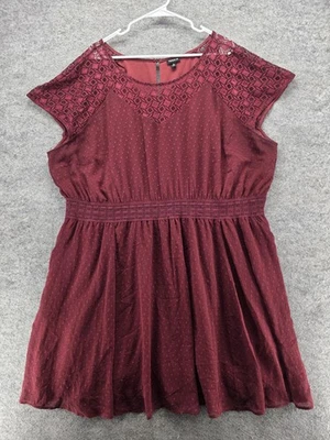 Torrid Dress Womens 3X Burgundy Lace Yoke Swiss Dot Skater Fit & Flare - Image 1 of 4