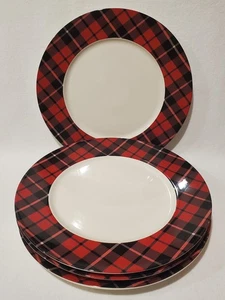 4er Set Pottery Barn Landon rot Tartan kariert 10-3/4" Essteller Urlaub - Bild 1 von 4