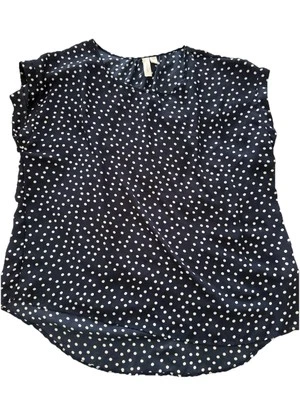 Camicia blusa top Tacera donna XL blu navy a pois manica corta - Immagine 1 di 4