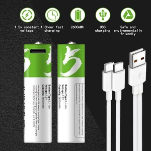 USB AA Lithium Ionen Wiederaufladbarer Akku 1,5 V Schnellladegerät Typ C Kabel 2600mah - Bild 1 von 12