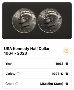 1998 P Kennedy Half Dollar Very Good to Ex Circulated Condition Ships Free - Picture 1 of 1