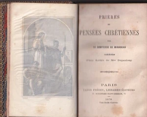 La Comtesse de Mirabeau - Prieres et Pensees Chretiennes - Vaton 1870 - Picture 1 of 2
