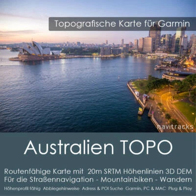 Australien Topo Karte 20m Höhenlinien 4GB microSD für Garmin Navi, PC & MAC - Bild 1 von 4