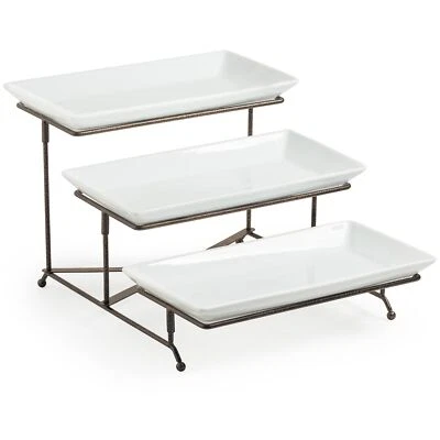 3 Tier Serving Tray Porcelain Tiered Serving Stand Collapsible Sturdier Rack ... - Image 1 of 4