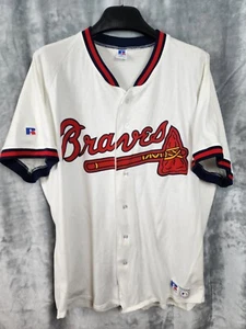 RUSSELL ATHLETIC MENS XXL BRAVES WHITE BASEBALL JERSEY 2XL MLB MERCHANDISE - Picture 1 of 8