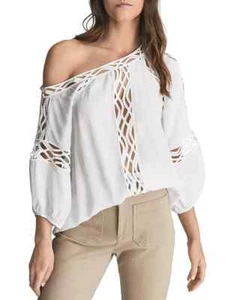 NWT Reiss Women's Leena Lace Detail Draped Shoulder Blouse US 4 / UK 8 in Ivory - Picture 1 of 6