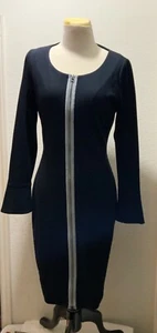 New Hilton Hollis Dress bodycon midnight/black combo dress front zip retail $740 - Picture 1 of 18