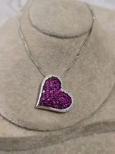 2ct Lab-Created Red Ruby Women's Heart Shape Pendant 14K White Gold Plated - Picture 1 of 5