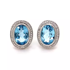 Ohrstecker 2 große Blautopase zus. 10,00 carat Brillanten 0,70 ct 585-Weißgold - Bild 1 von 4