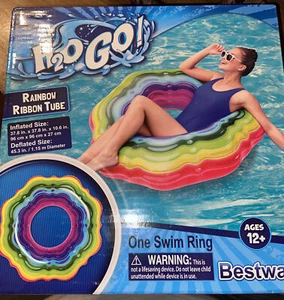 H2O GO Multicolored Rainbow Ribbons Donut Shape Inflatable Pool Tube Ring - Picture 1 of 6